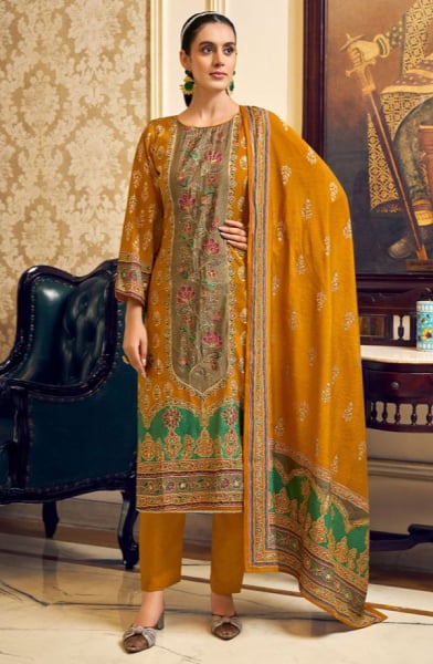 Mustard Viscose Muslin Plus Size Pant Kameez