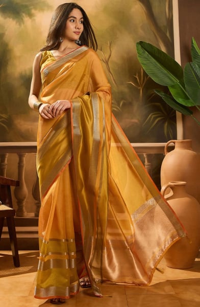 Mustard Woven Organza Saree