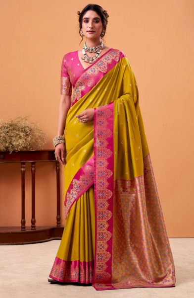 Mustard Woven Satin Silk Saree