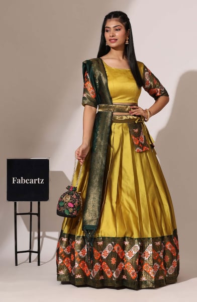 Mustard Yellow Art Silk Party Wear Lehenga Choli Set