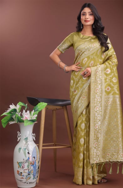 Mustard Yellow Cotton Woven Saree