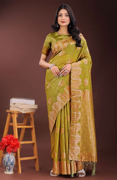 Mustard Yellow Cotton Woven Saree