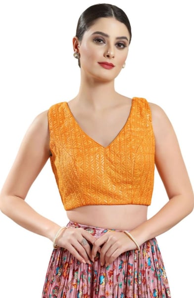 Mustard Yellow Embroidered Brocade Blouse