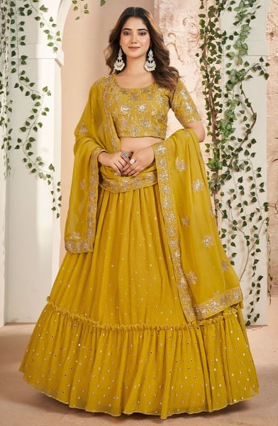 Mustard Yellow Faux Georgette Lehenga Choli Set