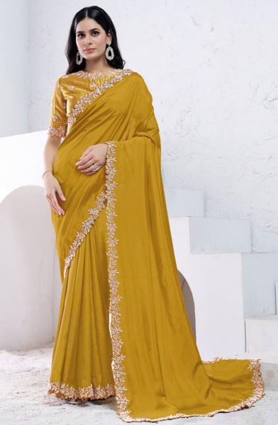 Mustard Yellow Heavy Designer Saree