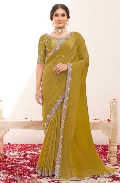 Mustard Yellow Heavy Designer Saree for Ceremonial