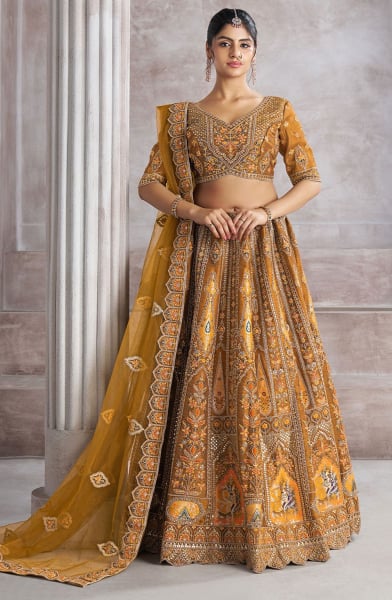 Mustard Yellow Heavy Embroidered Lehenga Choli for Wedding