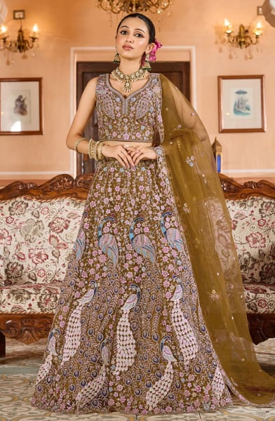 Mustard Yellow Net Heavy Embroidered Lehenga Choli for Wedding