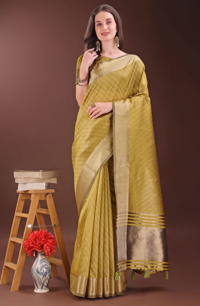 Mustard Yellow Organza Printed Saree