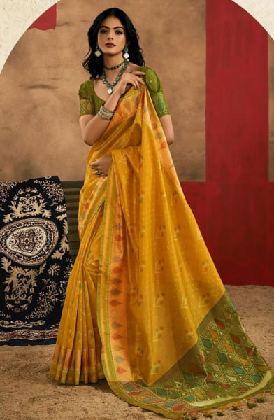 Mustard Yellow Patola Handloom Woven Saree