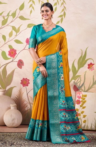 Mustard Yellow Patola Printed Saree for Festival