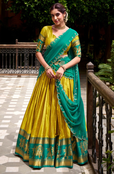 Mustard Yellow Poly Cotton Party Wear Lehenga Choli Set