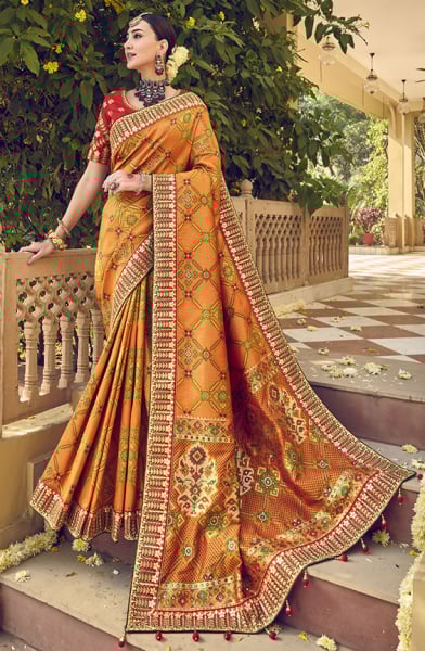 Mustard Yellow Pure Patola Silk Saree with Double Blouse
