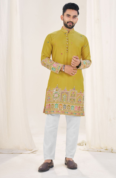 Mustard Yellow Sequins Embroidered Kurta for Ceremonial