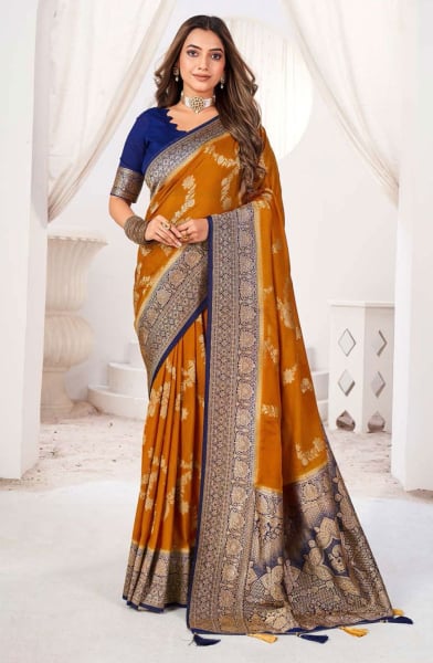Mustard Yellow Viscose Crepe Party Wear Saree