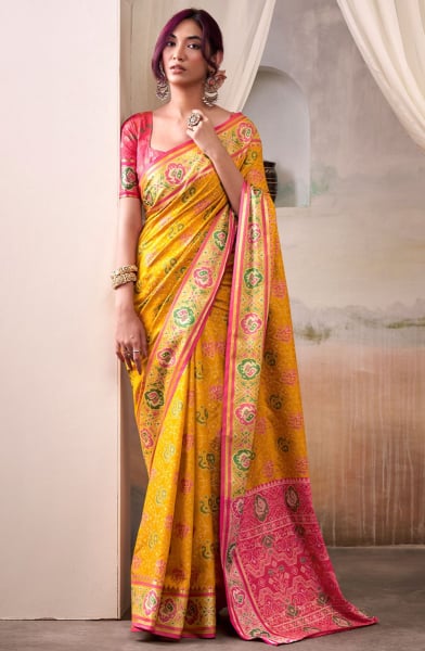 Mustard Yellow Woven Patola Silk Saree