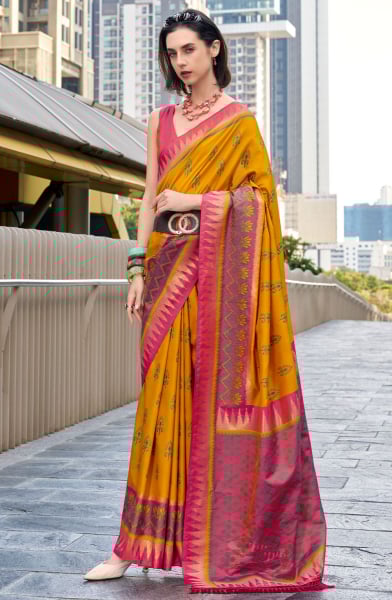 Mustard Zari Woven Soft Silk Saree
