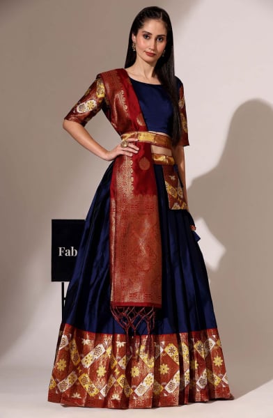 Navy Blue Art Silk Party Wear Lehenga Choli Set