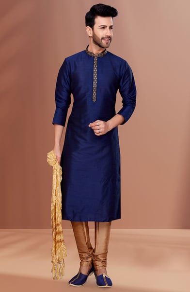 Navy Blue Banarasi Dupion Kurta Set