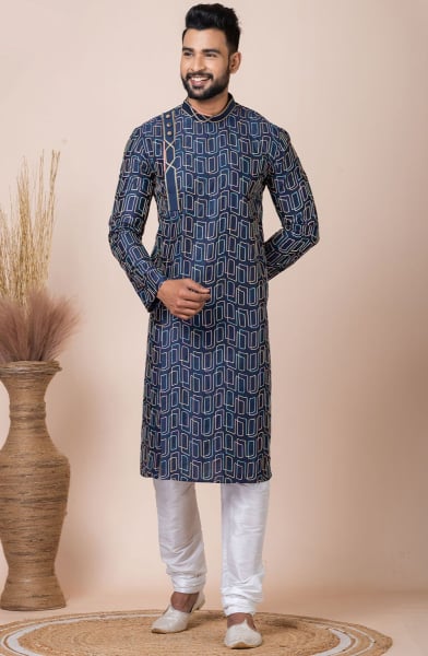 Navy Blue Cotton Kurta Set