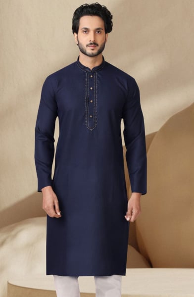 Navy Blue Cotton Rayon Kurta