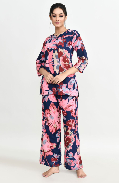 Navy Blue Cotton Readymade Co-Ord Set