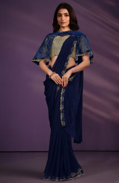 Navy Blue Crepe Ready to Wear Saree