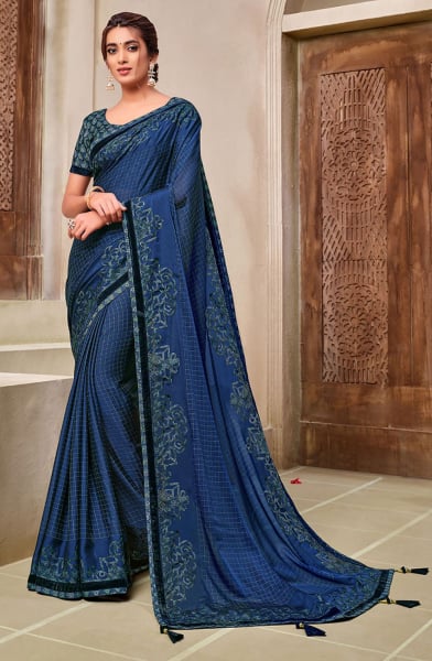 Navy Blue Designer Party Wear Saree