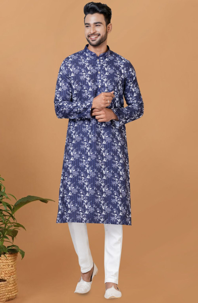 Navy Blue Digital Printed Kurta Set for Festival