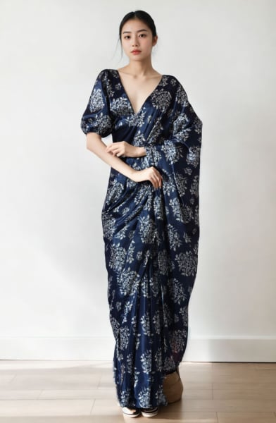 Navy Blue Digital Printed Party Wear Saree