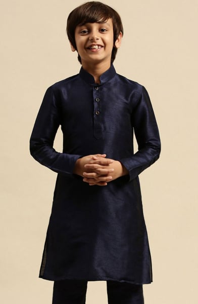 Navy Blue Dupion Silk Boys Kurta
