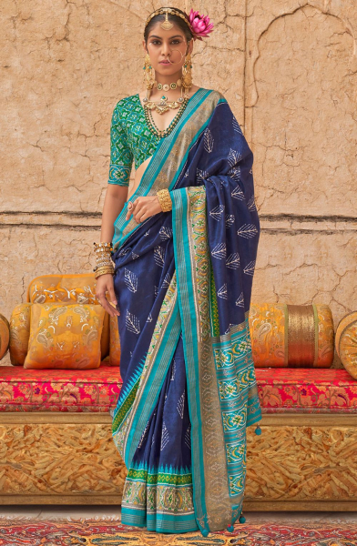 Navy Blue Embellished Viscose Silk Saree