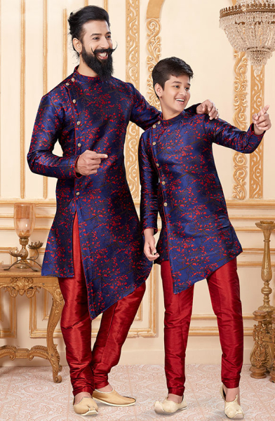 Navy Blue Father Son Indo Western Combo