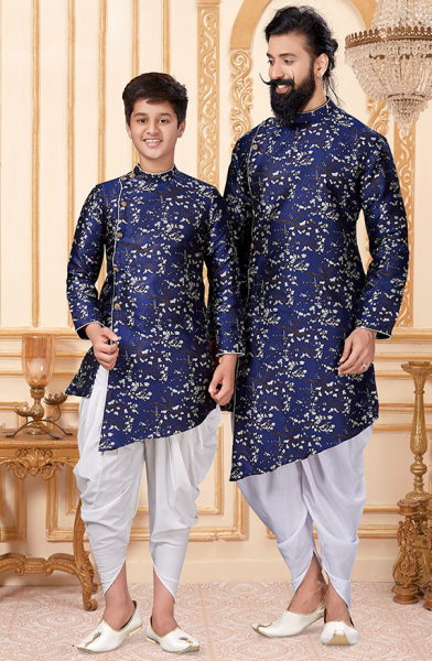 Navy Blue Father Son Indo Western Combo