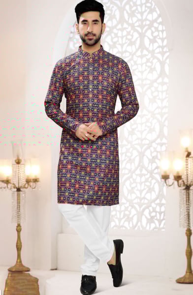 Navy Blue Festival Wear Kurta Set
