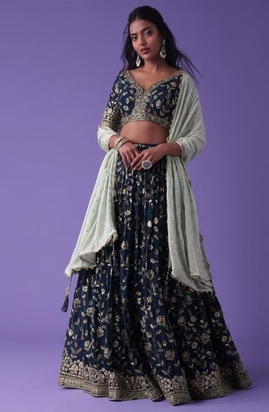 Navy Blue Georgette Heavy Designer Lehenga Choli Set for Wedding