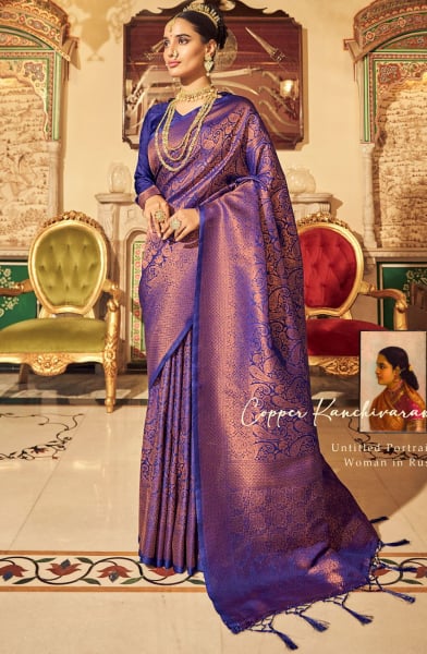 Navy Blue Handloom Weaving Silk Saree