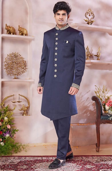 Navy Blue Handwork Designer Sherwani