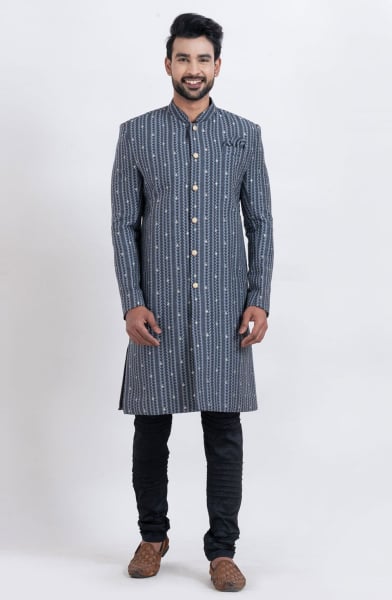 Navy Blue Heavy Designer Indo Western Outfit