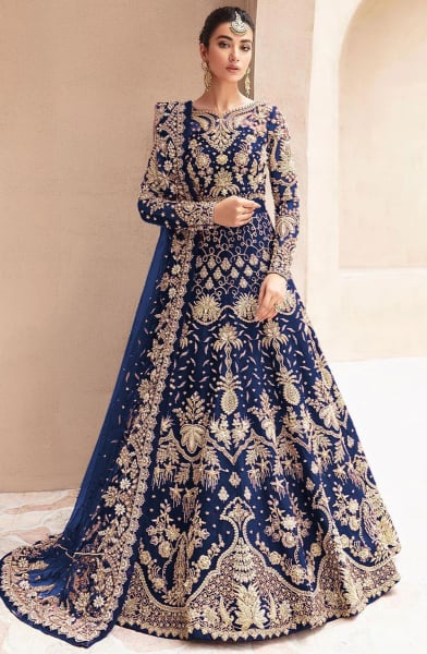 Navy Blue Heavy Embroidered Net Anarkali Dress for Festival