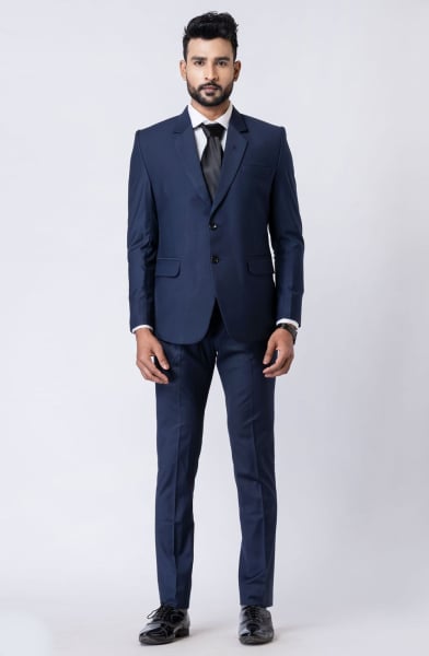 Navy Blue Polyester TR Men 2 Piece Suit