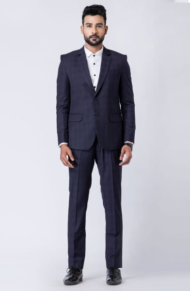 Navy Blue Polyester TR Men 2 Piece Suit