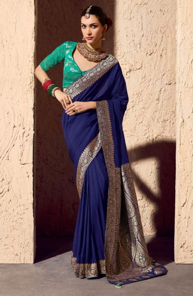 Navy Blue Premium Crepe Silk Zari Woven Saree
