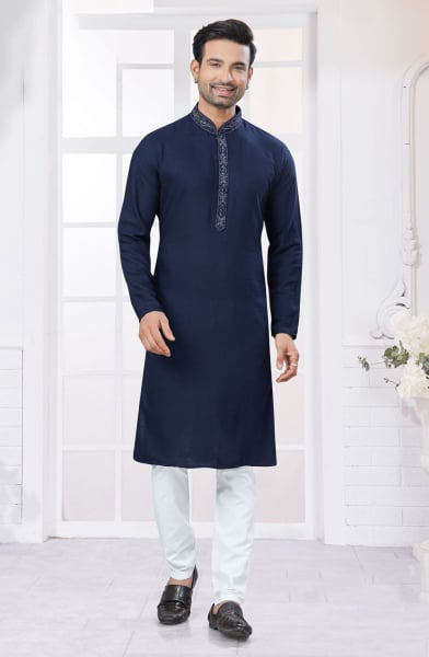 Navy Blue Pure Cotton Kurta Pyjama Set