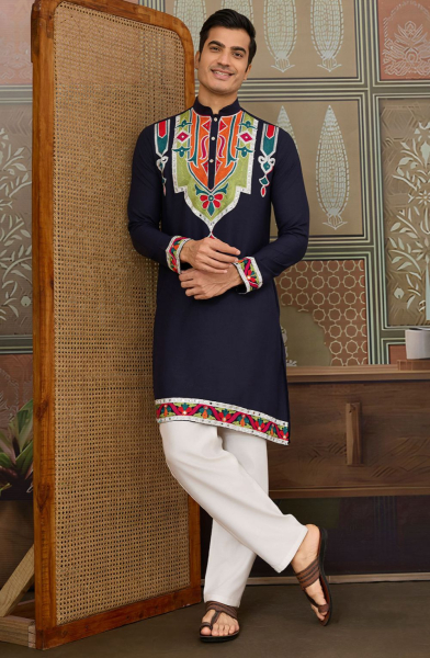 Navy Blue Pure Cotton Readymade Kurta for Festival