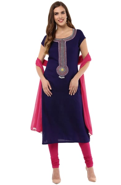 Navy Blue Rayon Readymade Plus Size Suit
