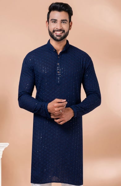 Navy Blue Rayon Sequins work Kurta