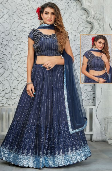 Navy Blue Readymade Designer Lehenga Choli Set