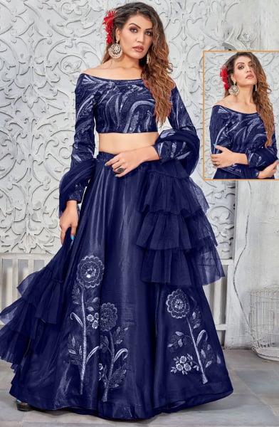 Navy Blue Readymade Designer Lehenga Choli Set