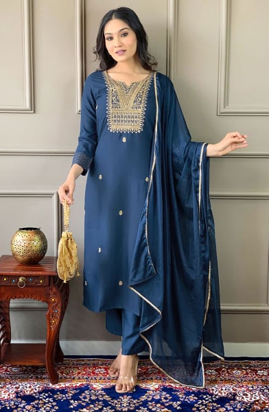 Navy Blue Readymade Trouser Kameez Suit